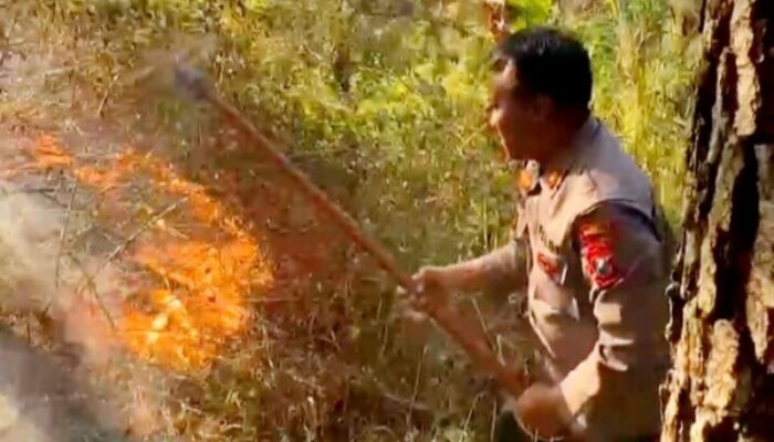 Polres Magetan Bersama Tim Gabungan Tangani Karhutla di Panekan Lereng Gunung Lawu